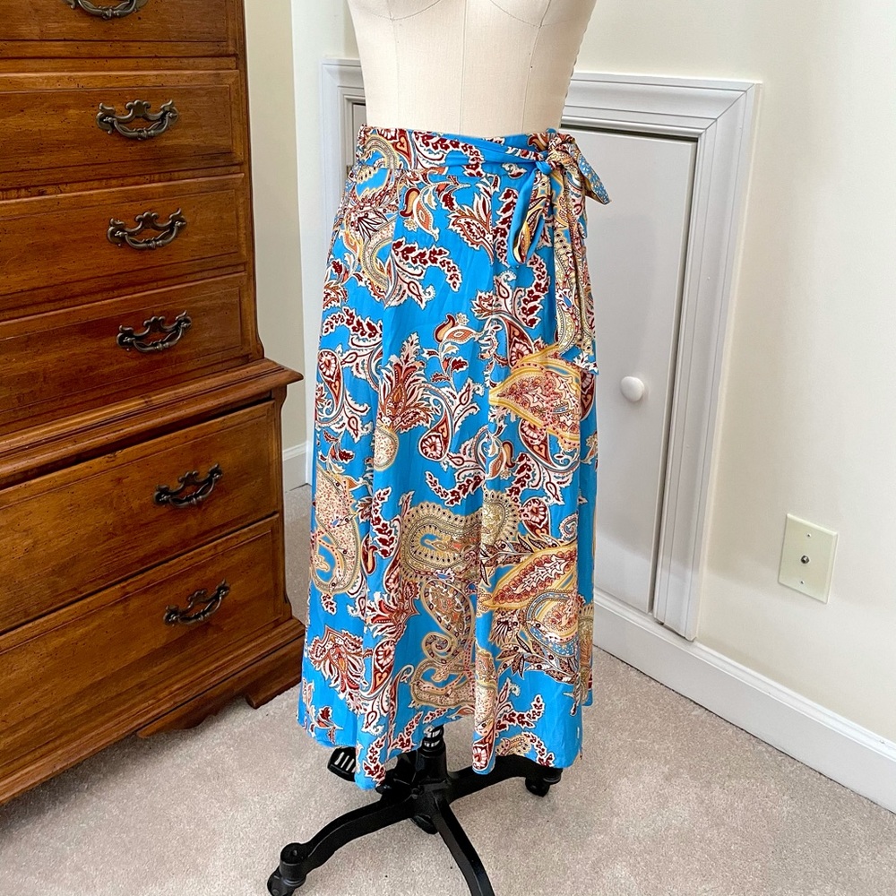 Zara Silky Paisley Wrap Skirt - Blue and Yellow - Picture 1 of 3